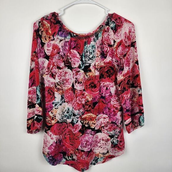 ANTHROPOLOGIE VANESSA VIRGINIA WOMENS XS FLORAL ROSE SILK BLOUSE TOP CUT OUTS - Picture 6 of 6